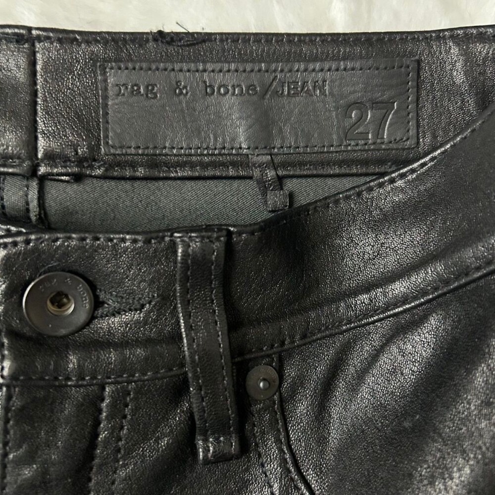 Rag & Bone 100% Lamb Leather High Rise Flare Bell Bottom Raw Hem Pants Black 27 - Picture 5 of 7
